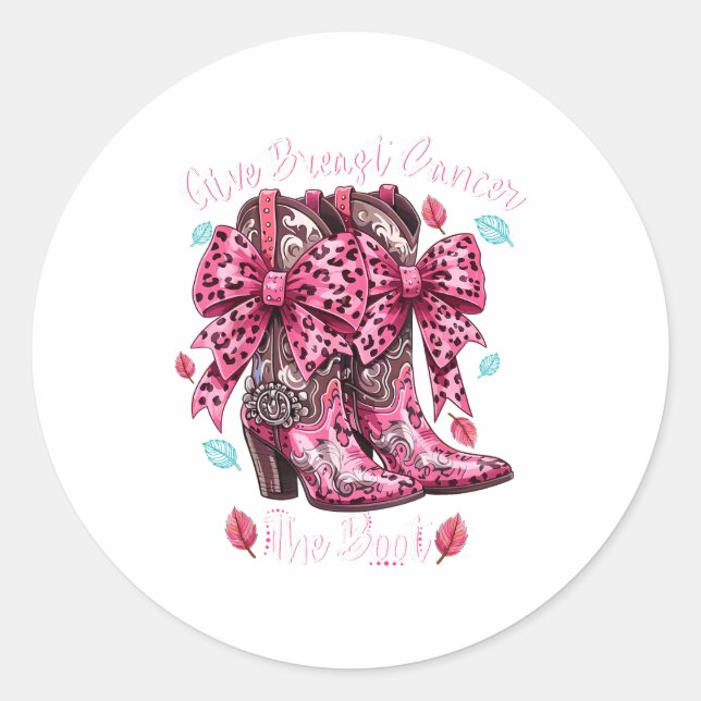 Give Breast Cancer The Boot Nk Cowgirl Western Tee Runder Aufkleber (Vorderseite)