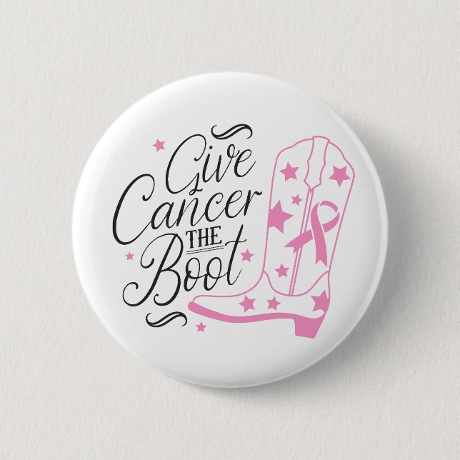 Give Breast Cancer The Boot Pink Ribbon Awareness Button (Vorderseite)