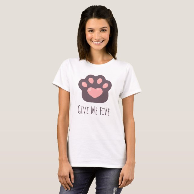 Give me Five Pawt-shirt for cat lover, kitty owner T-Shirt (Vorne ganz)