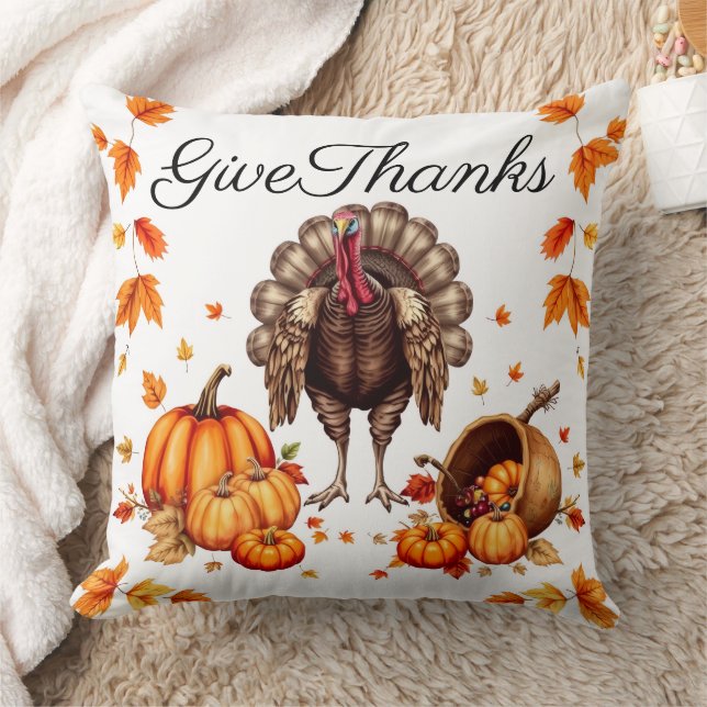 "Give Thanks" Autumn Harvest Throw Pillow Kissen (Decke)