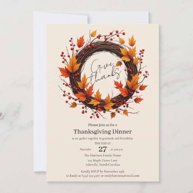 Give Thanks Autumn Wreath Thanksgiving Invitation  Save The Date (Vorderseite)