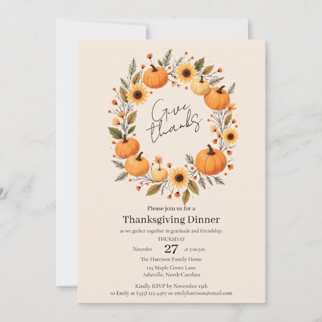 Give Thanks Autumn Wreath Thanksgiving Invitation Save The Date (Vorderseite)