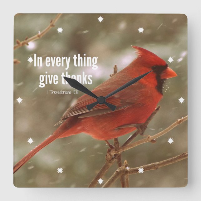 Give Thanks Bibel Quadratische Wanduhr (Vorderseite)