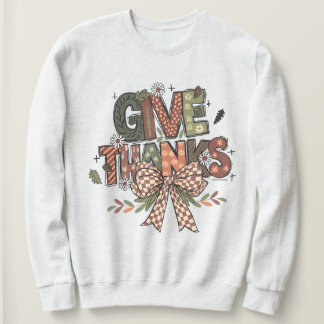 Give Thanks Boho Patchwork Graphic Sweatshirt