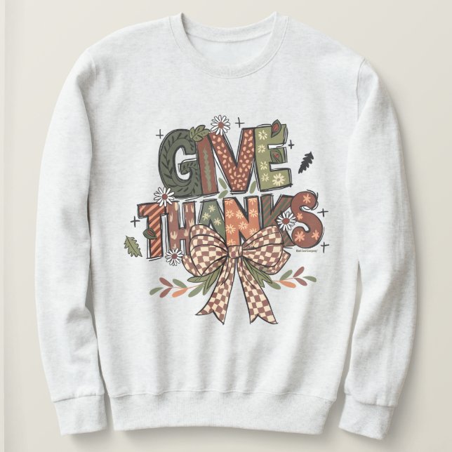 Give Thanks Boho Patchwork Graphic Sweatshirt (Design vorne)