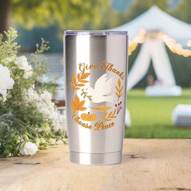 'Give Thanks, Choose Peace' Water Bottle Thermobecher (Hochzeit (gedreht))