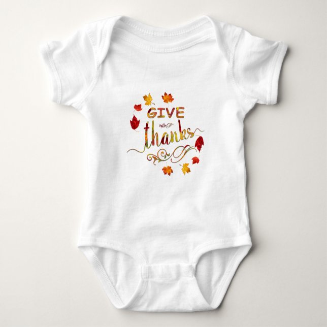 Give Thanks Fall Rustic Thanksgiving Monogram Baby Strampler (Vorderseite)