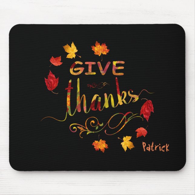 Give Thanks Fall Rustic Thanksgiving Monogram Mousepad (Vorne)