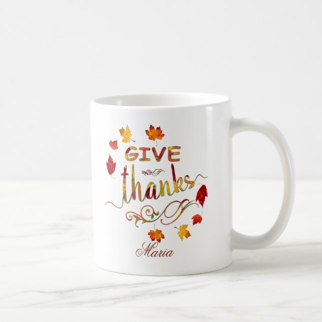 Give Thanks Fall Rustic Thanksgiving Monogram Tasse (Rechts)