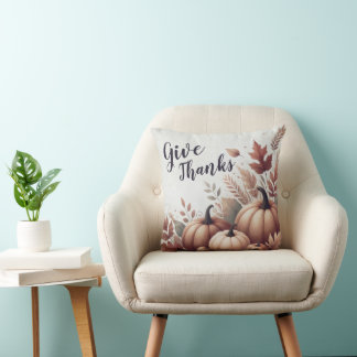 Give Thanks Pumpkin Throw Pillow - Customizable Kissen