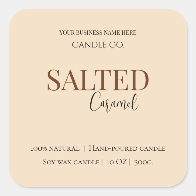 Give Thanks Salted Caramel Candle Label Quadratischer Aufkleber (Vorderseite)