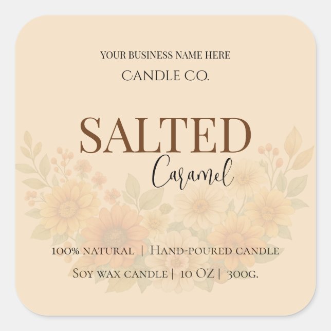 Give Thanks Salted Caramel Candle Label Quadratischer Aufkleber (Vorderseite)