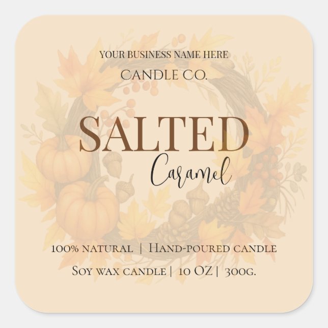 Give Thanks Salted Caramel Candle Label Quadratischer Aufkleber (Vorderseite)