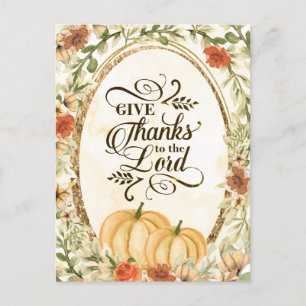 Give Thanks to the Lord Autumn Flowers & Pumpkins Postkarte