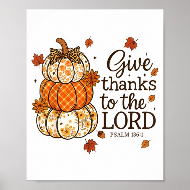 Give Thanks To The Lord Fall Christian Pumpkin Coq Poster (Vorne)
