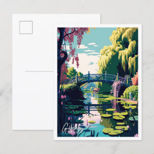 Giverny France Travel Vintag Illustration Postkarte
