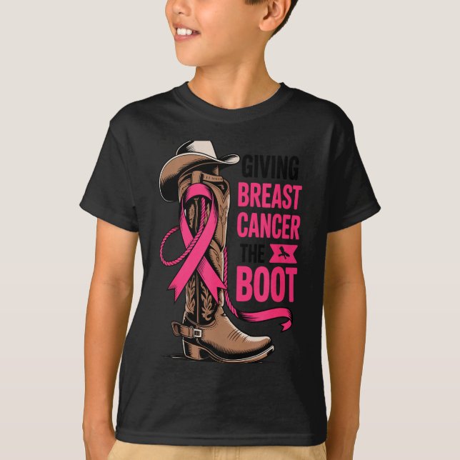 Giving Breast Cancer The Boot Cowboy Design  T-Shirt (Vorderseite)