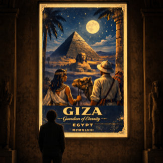Giza Ägypten Nacht Vintage Reiseplakat | Mondbesch Poster