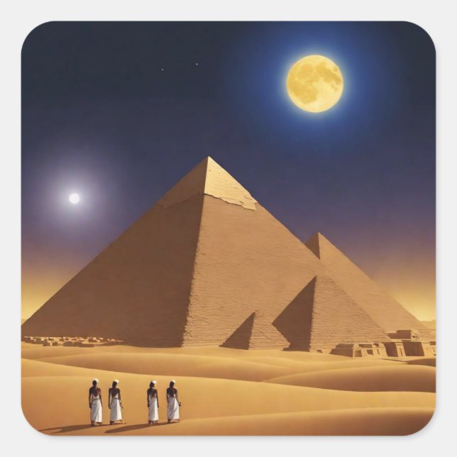Giza Pyramids und Mond Quadratischer Aufkleber (Vorderseite)