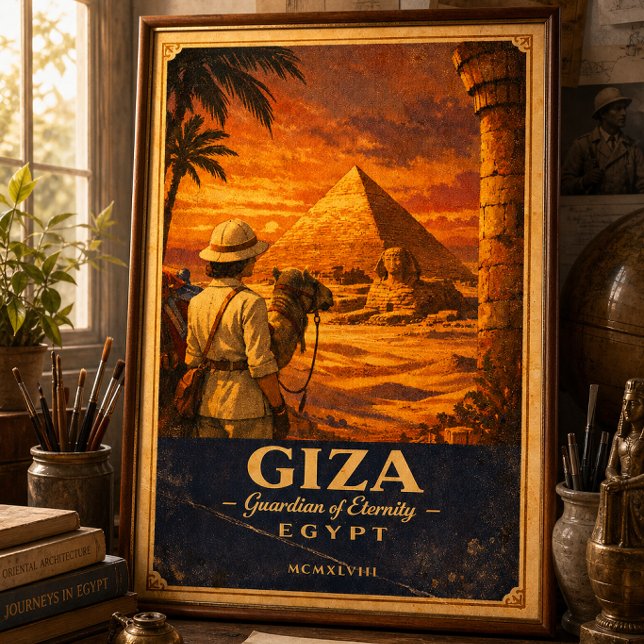 Gizeh Ägypten Vintage Reiseplakat | Pyramide & Sph Poster (Where ancient wonders meet modern walls.)