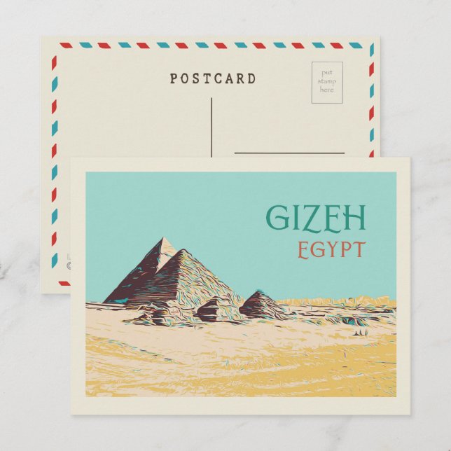 Gizeh, Pyramiden-Illustration Ägypten Postkarte (Vorne/Hinten)