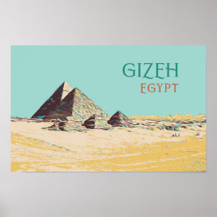 Gizeh, Pyramiden-Illustration Ägypten Postkarte Poster