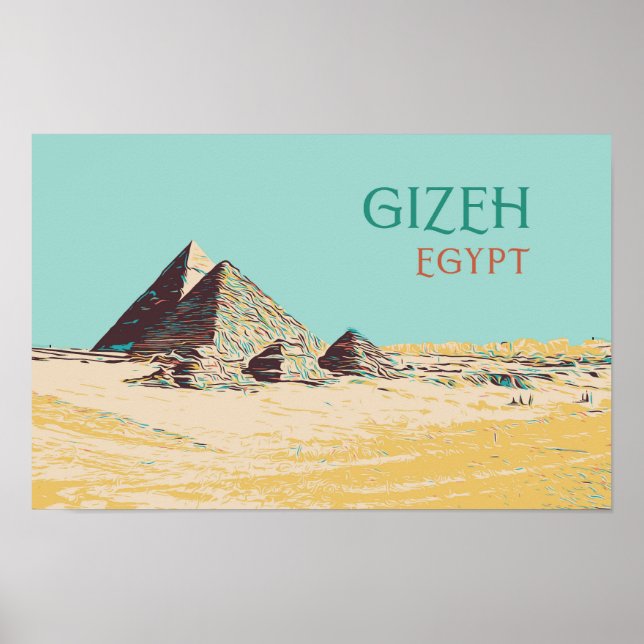 Gizeh, Pyramiden-Illustration Ägypten Postkarte Poster (Vorne)