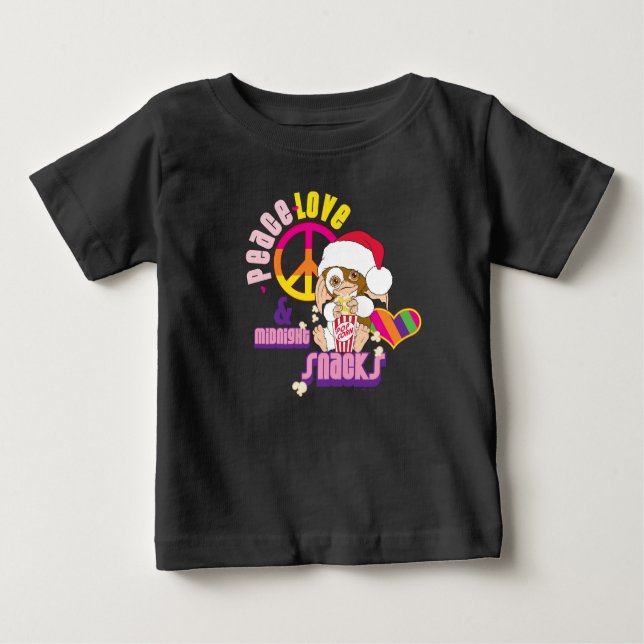 Gizmo | Peace Liebe & Midnight Snacks Baby T-shirt (Vorderseite)