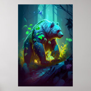 Gizzly Bear Animal Portrait Malerei Poster