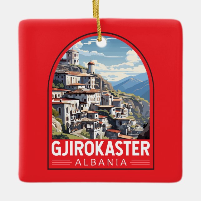 Gjirokaster Albanien Reisen Kunst Vintag Keramikornament (Vorderseite)
