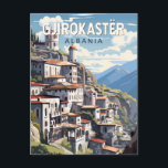 Gjirokaster Albanien Reisen Kunst Vintag Postkarte<br><div class="desc">Gjirokastër retro Vektorreise Design. Es liegt in einem Tal zwischen dem Gjerë-Gebirge und dem Drino.</div>