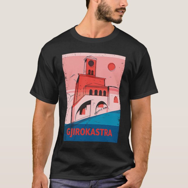 Gjirokastra Albania City Skyline Silhouette Outlin T-Shirt (Vorderseite)