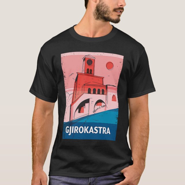 Gjirokastra Albania City Skyline Silhouette Outlin T-Shirt (Vorderseite)