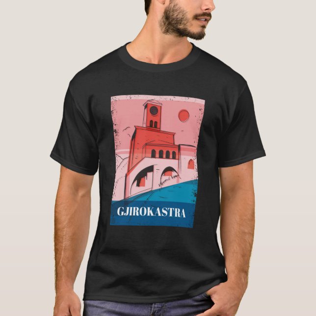 Gjirokastra Albania City Skyline Silhouette Outlin T-Shirt (Vorderseite)