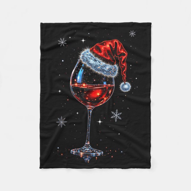 Gl Of Red Wine Santa Hat Christmas 2025 Women Men  Fleecedecke (Vorderseite)