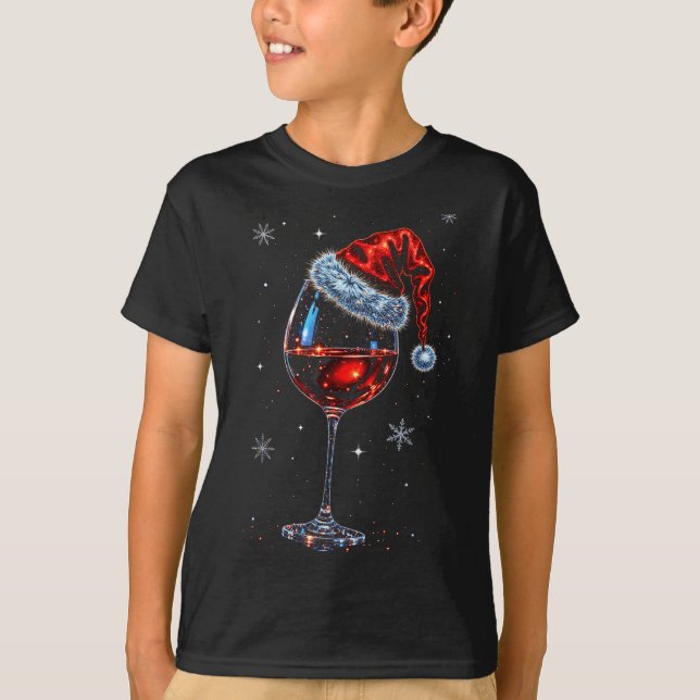 Gl Of Red Wine Santa Hat Christmas 2025 Women Men  T-Shirt (Vorderseite)