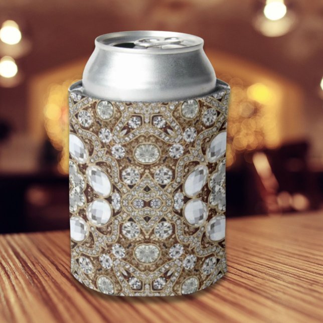 Glacchampagne Golddiamanten Kristall Kristall Dosenkühler (Art Deco Glamorous Vintage Fashion Beige Gold Can Cooler)