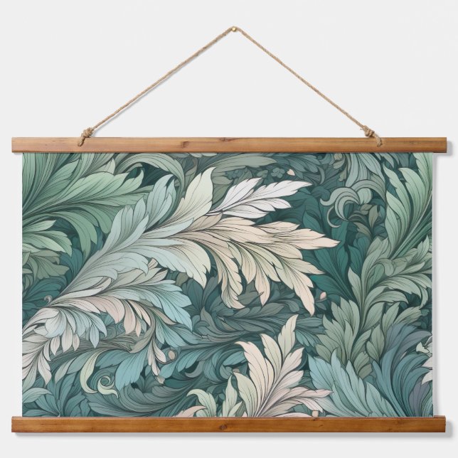 Glacial Flora Symphony Winter Botanical Wandteppich Mit Holzrahmen (Vorne)