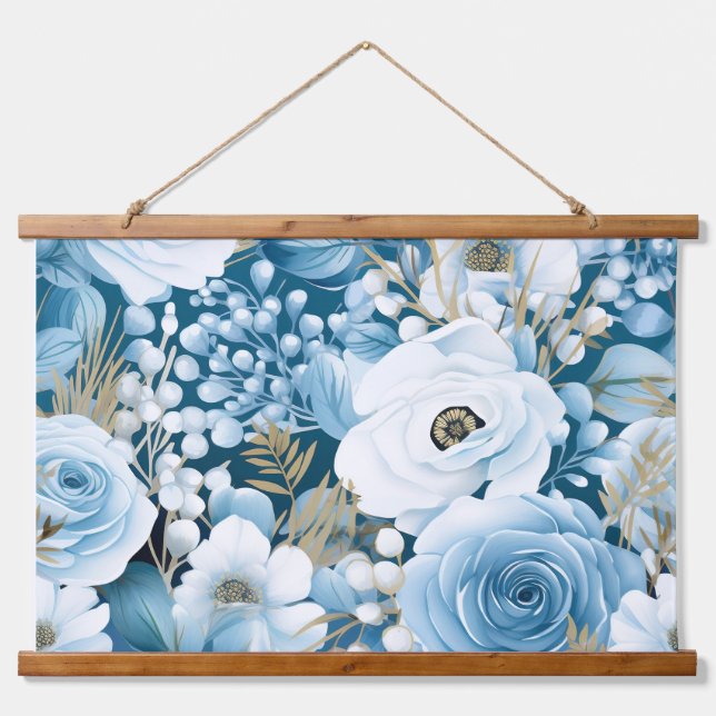 Glacial Garden Winter Botanisch Wandteppich Mit Holzrahmen (Vorne)