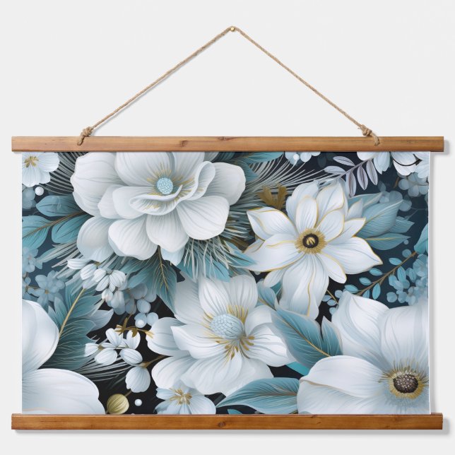 Glacial Garden Winter Botanisch Wandteppich Mit Holzrahmen (Vorne)