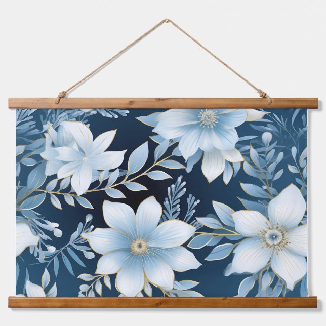 Glacial Garden Winter Botanisch Wandteppich Mit Holzrahmen (Vorne)