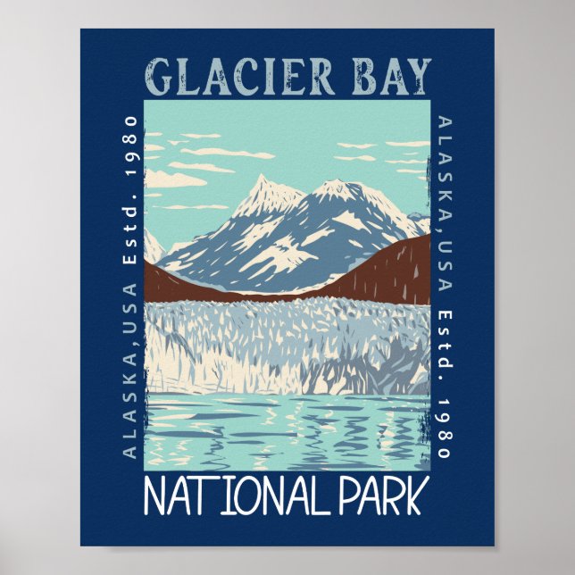 Glacier Bay National Park Alaska Retro Not leidend Poster (Vorne)