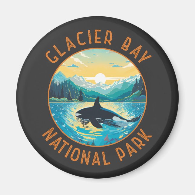 Glacier Bay National Park Orca Distressed Circle Magnet (Vorne)