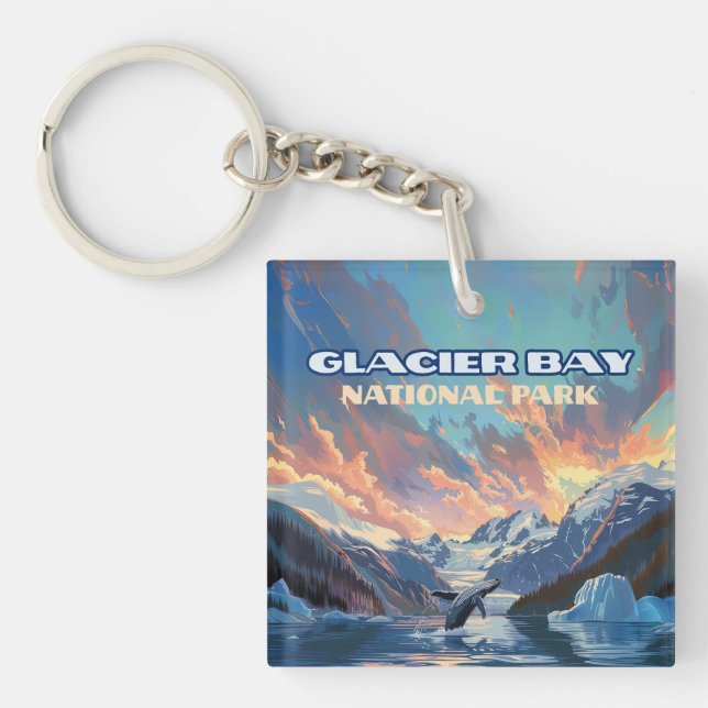 Glacier Bay Nationalpark Alaska Whale Vintag Schlüsselanhänger (Vorderseite)