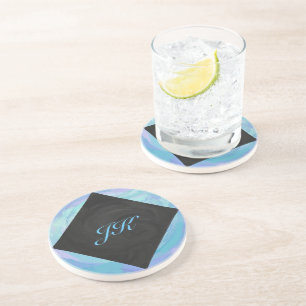 Glacier Blue Monogram Sandstein Untersetzer