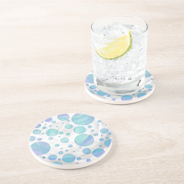 Glacier Blue Polka Dot Pattern Sandstein Untersetzer (Seite)