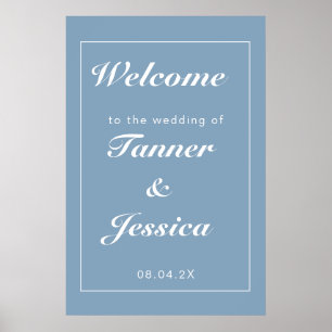 Glacier Blue & White Modern Wedding Willkommen Poster