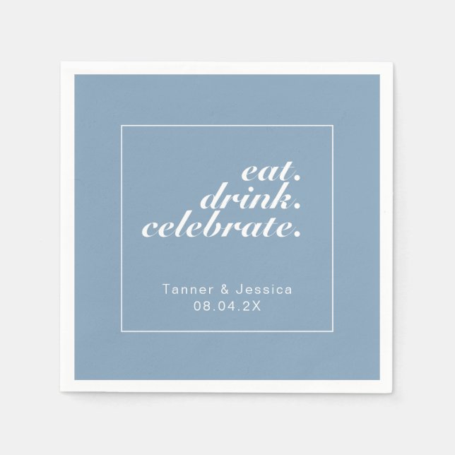 Glacier Blue & White Moderne Minimalistische Hochz Serviette (Vorderseite)