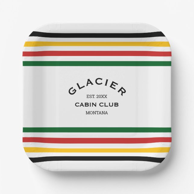 Glacier Cabin Club Custom Wappen Park Pappteller (Vorderseite)