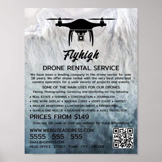 Glacier Drone Silhouette, Drone Rental Company Poster (Vorne)